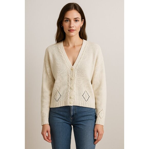 Outback Red Women’s Cream Knit Cardigan Sweater – Made in Hong Kong – Size M - Picture 5 of 5